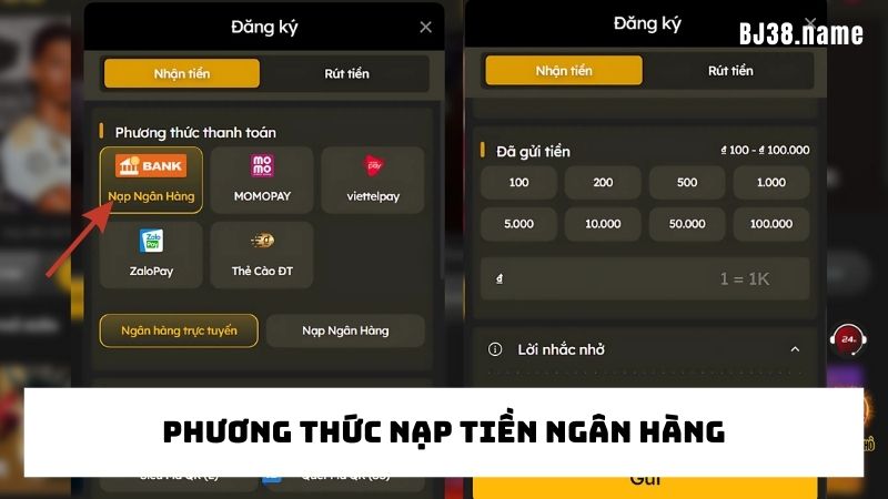 Hướng dẫn nạp tiền Bj38 qua tài khoản ngân hàng